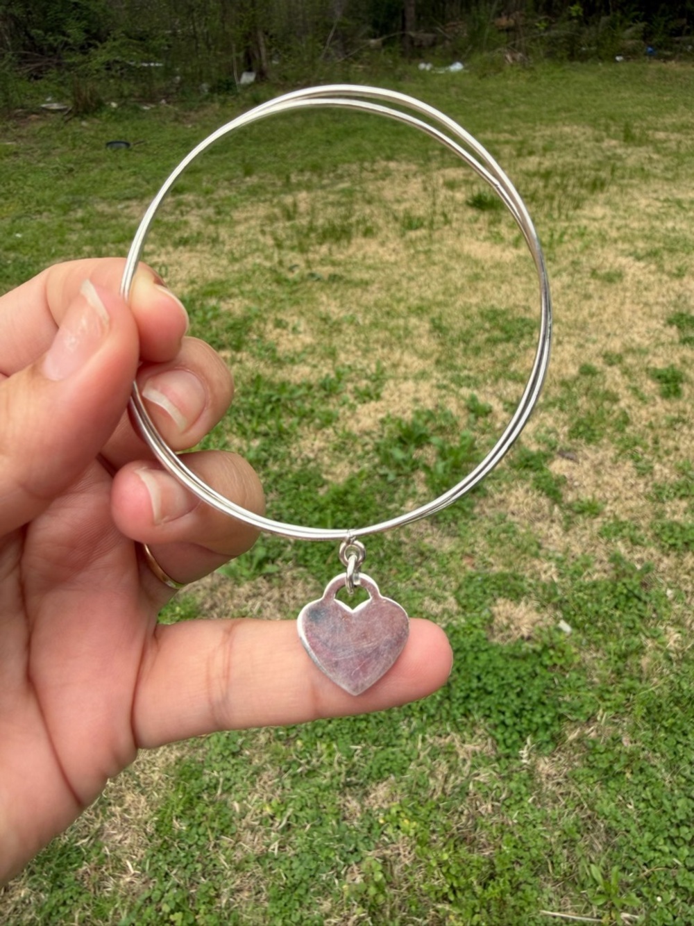 925 Sterling Silver Heart Charm Stackable Bangle Bracelet